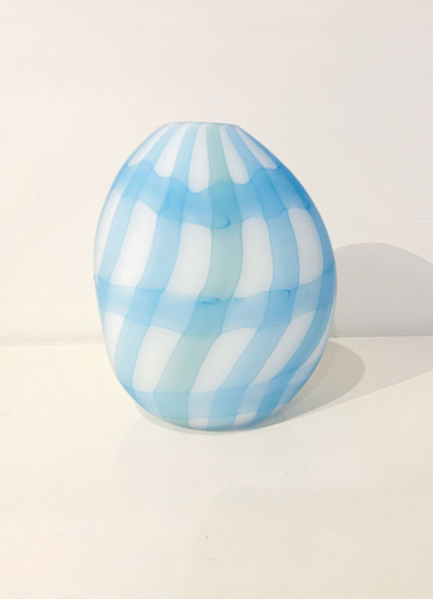 Gingham Vessel - Blue with green stripe