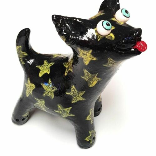 Black Dog with yellow stars- Medium