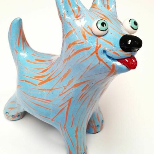 Blue Dog with Orange Pattern- Medium