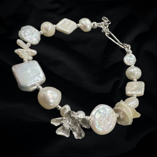 Multi Pearl Bracelet  with Geraldton Wax Flower