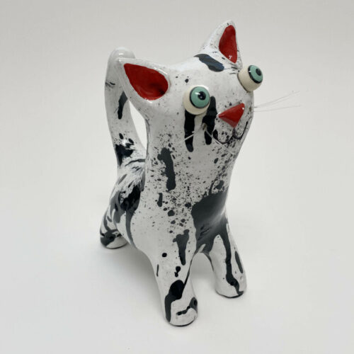 White Cat with Black Drips- Medium