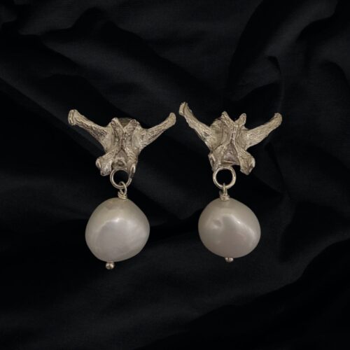 Vertebrae with Pearl Stud Earrings