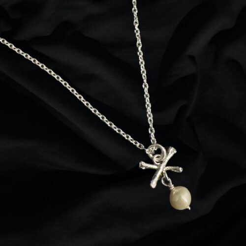 Mini Cross Bone & Pearl Drop Necklace