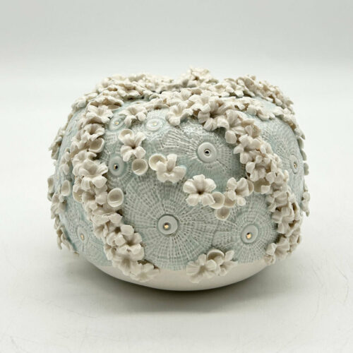 Celadon Round vessel with white flowers