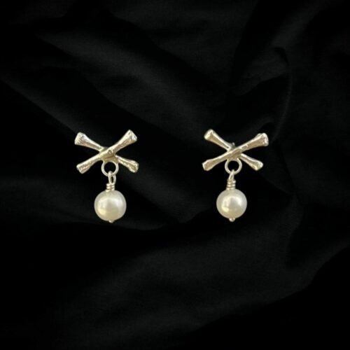 Mini Cross Bone & Pearl Drop Studs